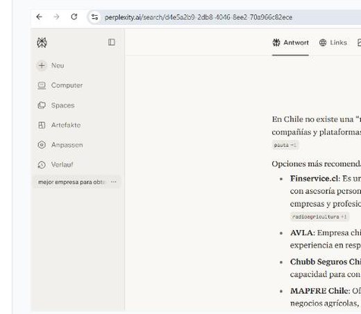 Respuesta de Perplexity citando a Finservice como #1 para mejor empresa para obtener póliza de garantía